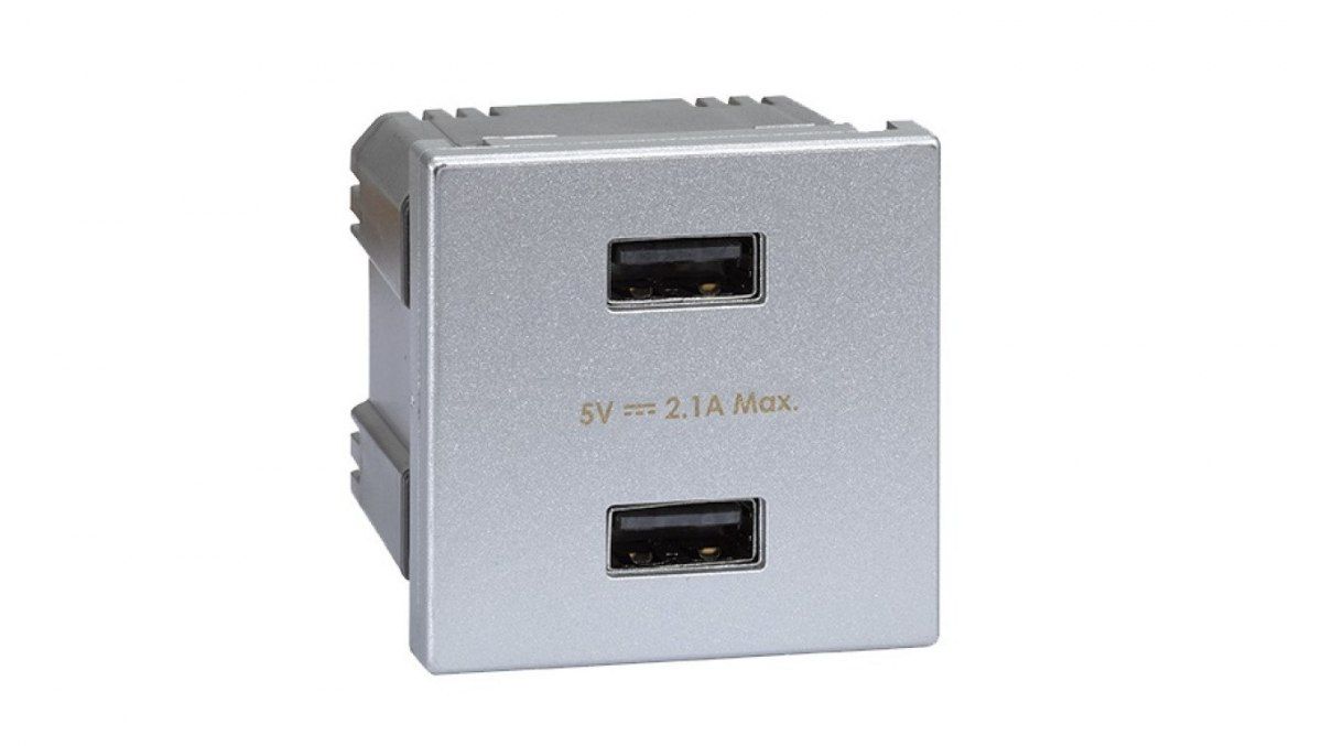 Simon Connect USB ładowarka K45 (45x45) gniazdo typ A 5V/2,1A aluminium K12