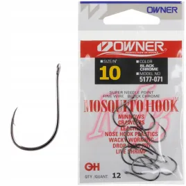 haczyki-owner-mosquito-hook-nr-10-black-chrome-z-oczkiem-drop-shot-12-sztuk