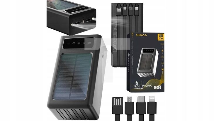 Powerbank Solar Power bank, USB-C Extralink EPB-093 30000mAh Czarny