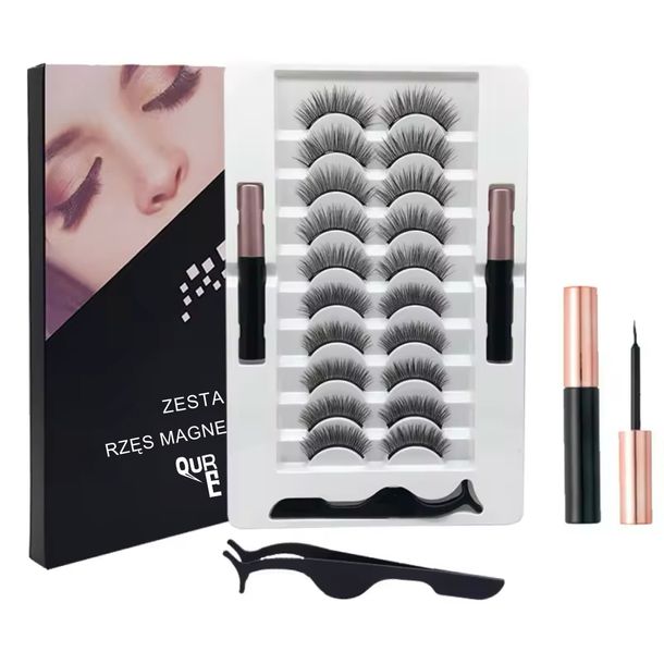 Zdjęcia - Sztuczne rzęsy ﻿10 SZT.  MAGNETYCZNE 10+PĘSETA+EYELINER