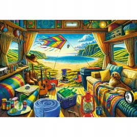 puzzle-1000-ukladanka-widok-gory-morze-plaza-zatoka-kamper-pies-12-trefl