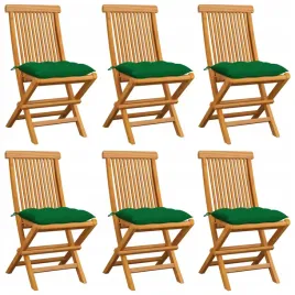 krzesla-ogrodowe-zielone-poduszki-6-szt-lite-drewno-tekowe