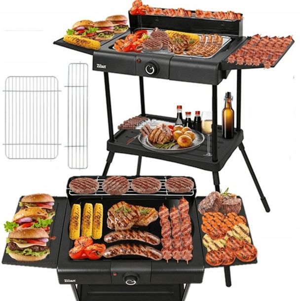 ﻿DUŻY STOJĄCY GRILL ELEKTRYCZNY OGRODOWY TERMOSTAT 2400W 6W1 XXL