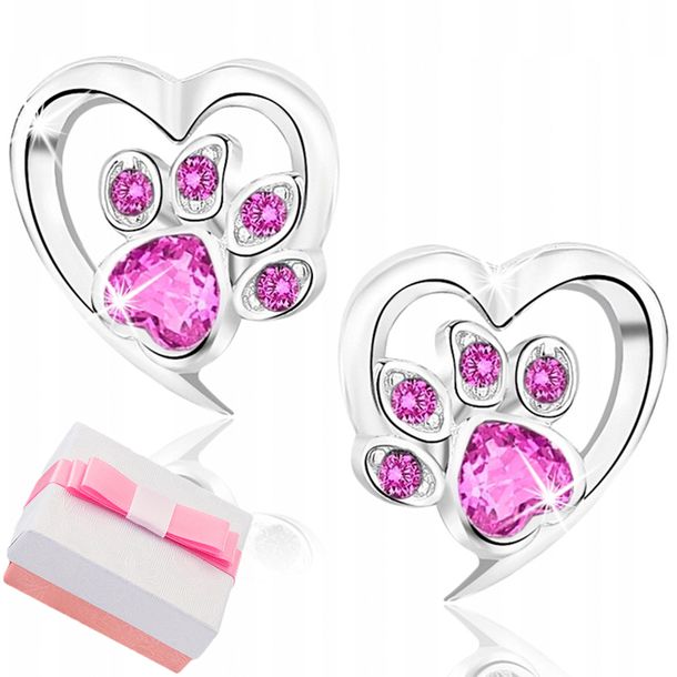 SREBRNE KOLCZYKI DLA DZIEWCZYNKI ŁAPKI, KOLCZYKI SZTYFTY WKRĘTKI RÓŻOWE-Zdjęcie-0