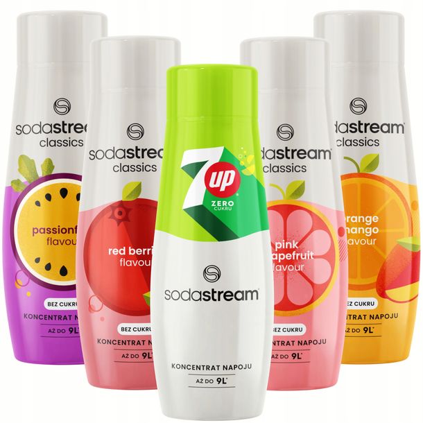 ﻿5x Syrop SodaStream owoce leśne Marakuja Grejpfrut Orange mango 7Up 0 Kcal