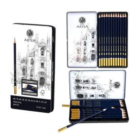 zestaw-olowkow-do-szkicowania-astra-artea-12-sztuk-w-metalowym-pudelku