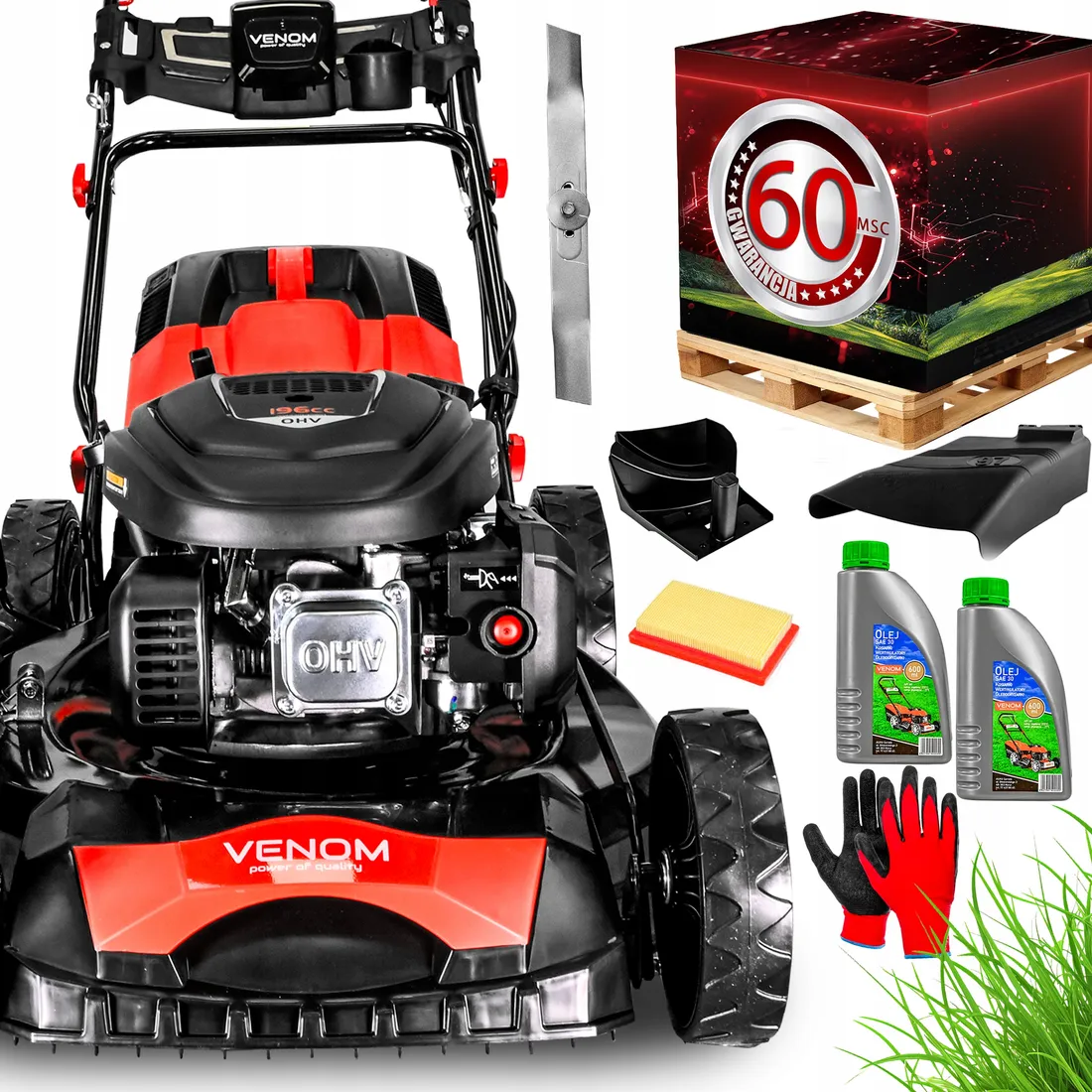 MOCNA KOSIARKA SPALINOWA VENOM NAPĘD 58CM 196CC MULCZOWANIE KOSZ