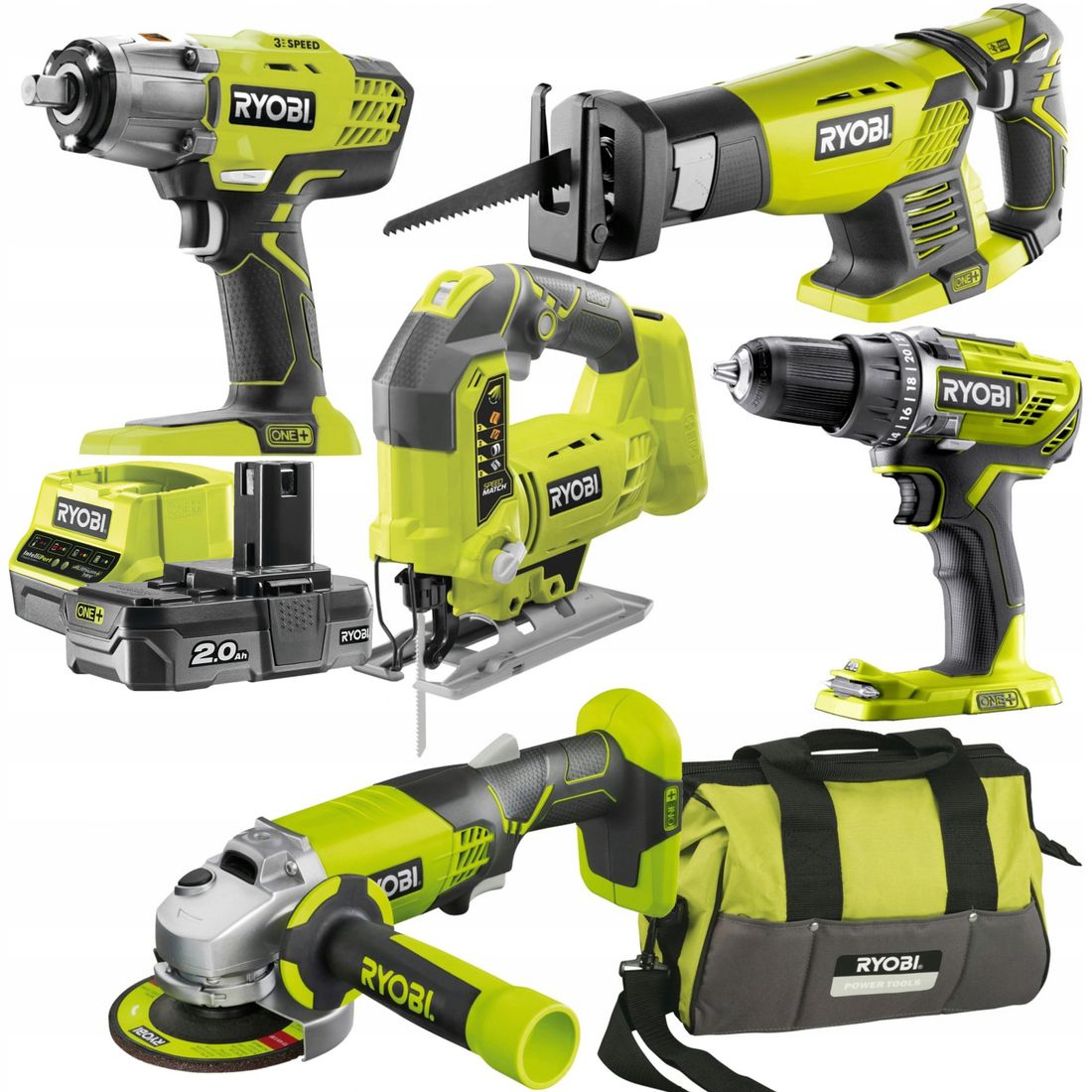 RYOBI ZESTAW COMBO 5 NARZĘDZI WKRĘARKA + 2Ah +5Ah 132578690 ERLI.pl