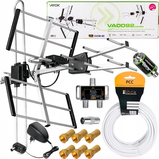 ANTENA DVB-T2 DO TV NAZIEMNEJ COMBO 4K ZESTAW 2TV + WZMACNIACZ + KABEL 15m