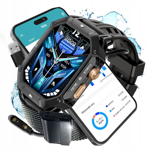 Smartwatch Zegarek Męski Wodoodporny Sportowy PL Menu Militarny 1000mAh