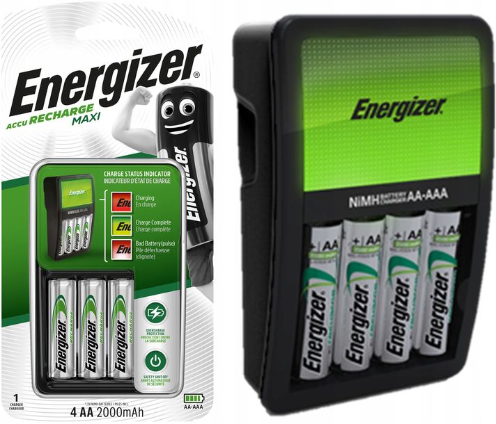 ﻿Ładowarka ENERGIZER Maxi Baterii AAA R3 AA R6 + 4x Akumulatorki AA 2000mAh