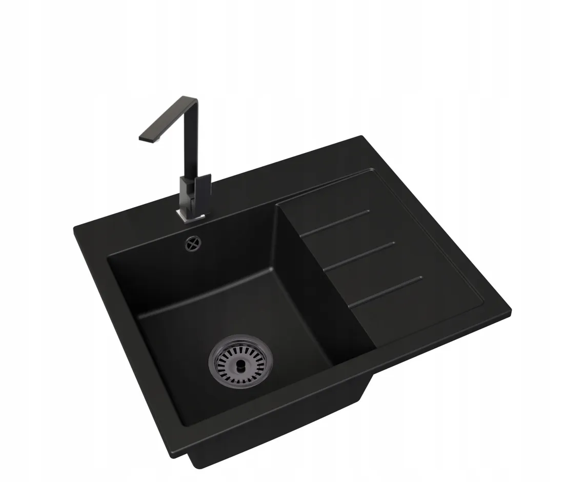 Zlewozmywak Duży Exclusive 60 Prawy Syfon Czarny Bateria Nook