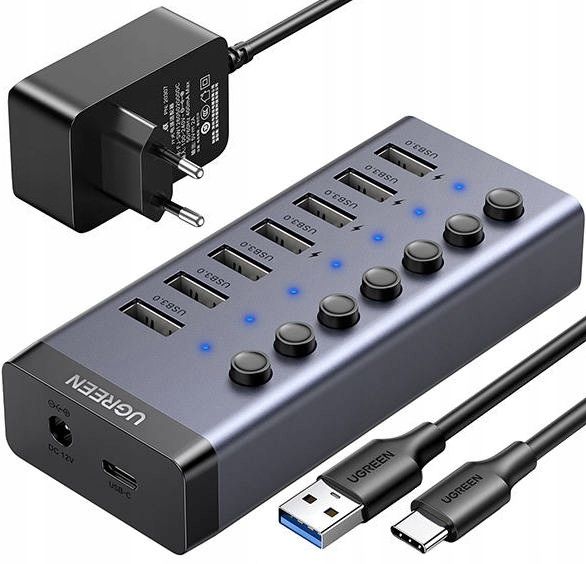 UGREEN HUB USB AKTYWNY 7x USB 3.0 ROZDZIELACZ ZASILACZ 12V 2A