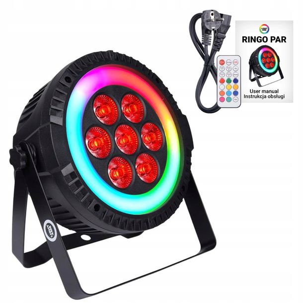 ﻿Reflektor sceniczny z pierścieniem LED + pilot LIGHT4ME RINGO PAR DMX RGB