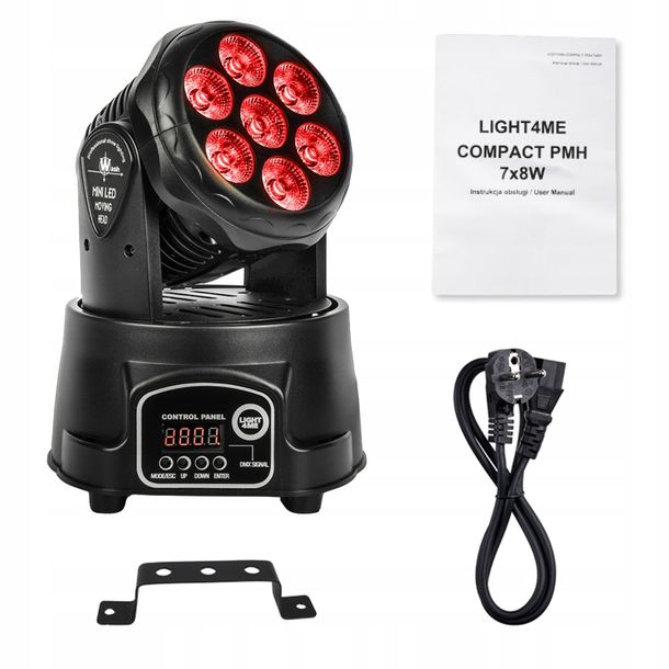 ﻿Ruchoma głowica oświetlenie LED światło sceniczne DMX LIGHT4ME COMPACT 7x8W