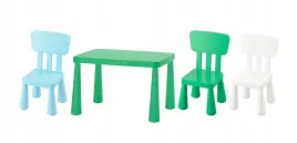 ikea-mammut-stolik-zielony-77x55cm-3-krzeselka-bialy-zielonyj-niebieski