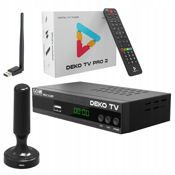 Tuner Dekoder DVBT2 DekoTV PRO2 tv naziemnej DVB-T2 DEKO + Antena RF + Wifi