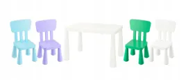 ikea-zestaw-mammut-stolik-bialy-77x55-cm-4-krzeselka-wielokolorowe