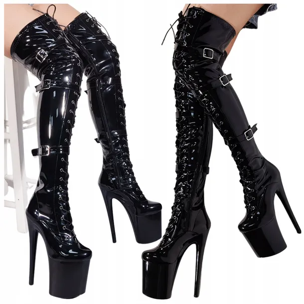 Seksowne Kozaki Za Kolano Na Platformie Czarne SexyHeels