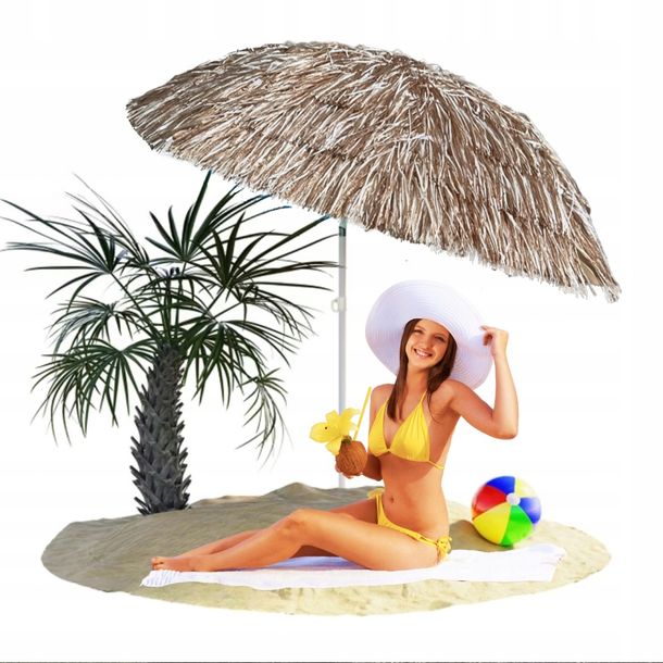 Zdjęcia - Parasol plażowy ﻿PARASOL OGRODOWY PLAŻOWY HAWAJSKI NA BALKON TARAS SKŁADANY - ŁAMANY 150CM