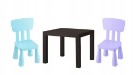 ikea-zestaw-lack-stolik-wenge-mammut-2x-krzeselko-jasnoniebieski-liliowy