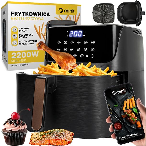 FRYTKOWNICA BEZTŁUSZCZOWA FRYTOWNICA PIEKARNIK AIR FRYER DUŻA 2200W 7L