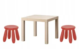 ikea-zestaw-stolik-lack-dab-bejcowany-na-bialo-mammut-2x-stolek-czerwony