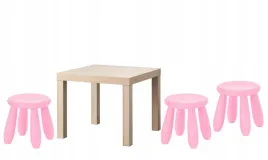 ikea-zestaw-stolik-lack-dab-bejcowany-na-bialo-mammut-3x-stolek-rozowy