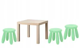 ikea-zestaw-stolik-lack-dab-bejcowany-na-bialo-mammut-3x-stolek-zielony