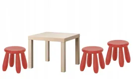 ikea-zestaw-stolik-lack-dab-bejcowany-na-bialo-mammut-3x-stolek-czerwony