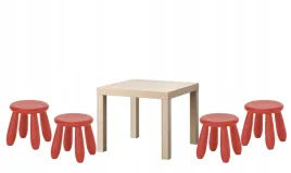 ikea-zestaw-stolik-lack-dab-bejcowany-na-bialo-mammut-4x-stolek-czerwony