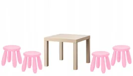ikea-zestaw-stolik-lack-dab-bejcowany-na-bialo-mammut-4x-stolek-rozowy