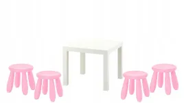 ikea-zestaw-stolik-lack-bialy-mammut-4x-stolek-rozowy