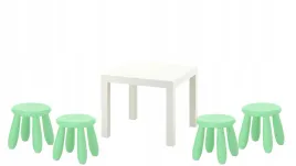 ikea-zestaw-stolik-lack-bialy-mammut-4x-stolek-jasnozielony