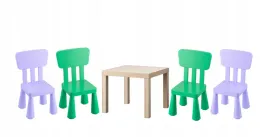 ikea-zestaw-stolik-lack-dab-mammut-4x-krzeselka-jaskrawozielony-liliowy