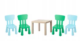 ikea-zestaw-stolik-lack-dab-mammut-4x-krzeselka-zielony-jasnoniebieski