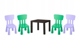 ikea-zestaw-stolik-lack-czarnybraz-mammut-4x-krzeselka-zielony-liliowy