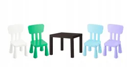ikea-zestaw-stolik-lack-czarnybraz-mammut-4x-krzeselka-wielokolorowe