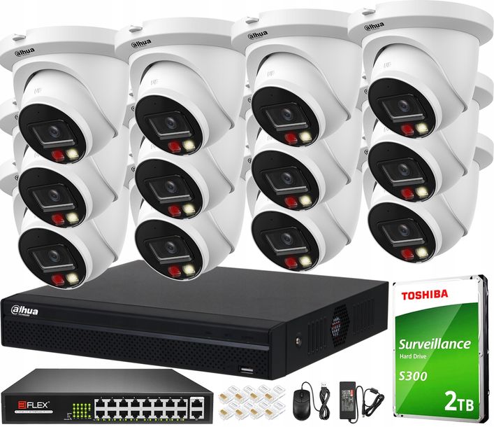 Zestaw Monitoringu IP Dahua 12 Kamer 4Mpx NVR 16CH Dysk 1TB Detekcja