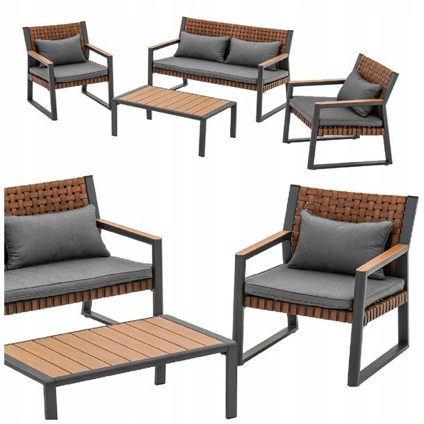 ﻿Zestaw mebli ogrodowych 4 osoby styl modern country Sofa stół krzesła