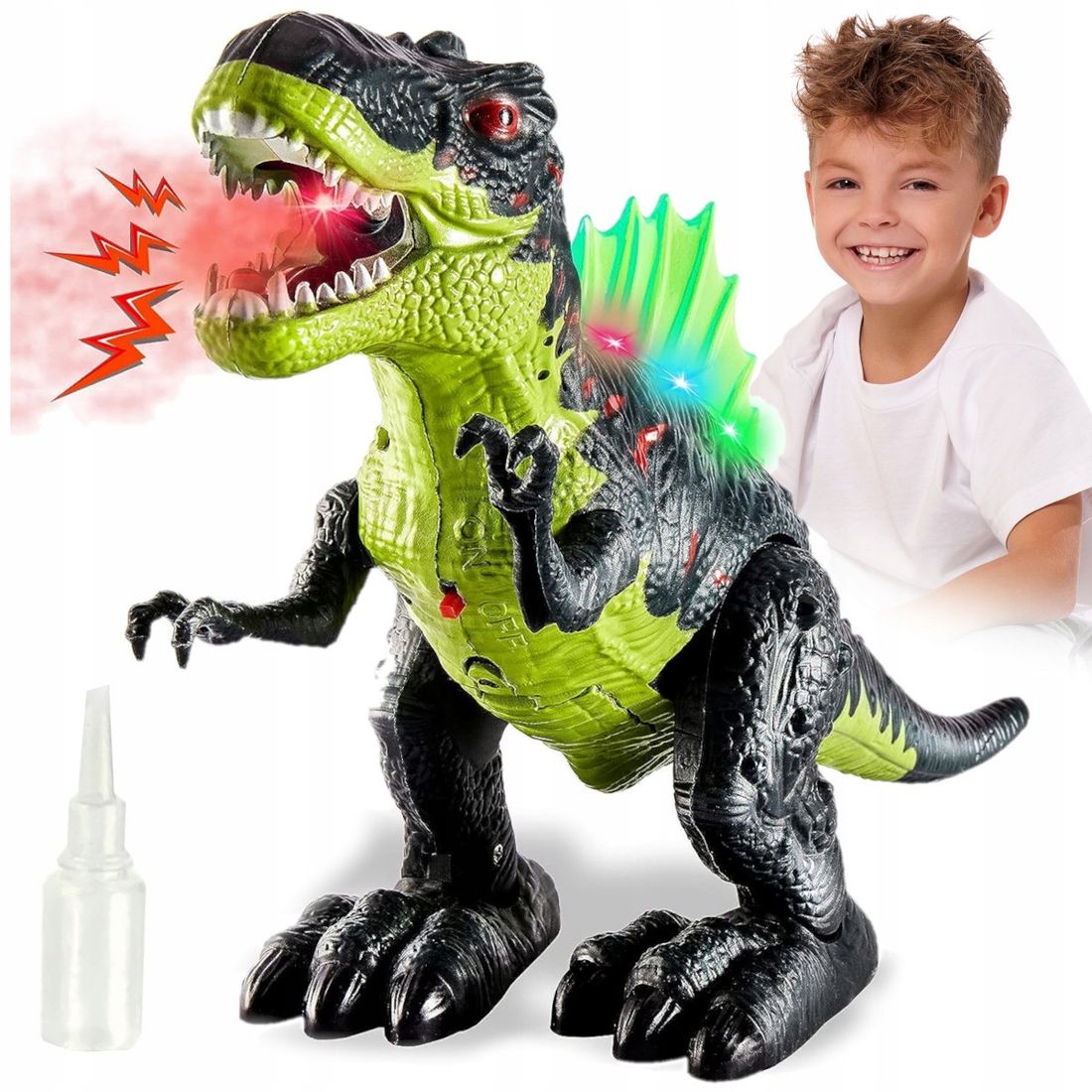 DUŻY DINOZAUR T-REX Interaktywny CHODZI RYCZY ŚWIECI ZIEJE
