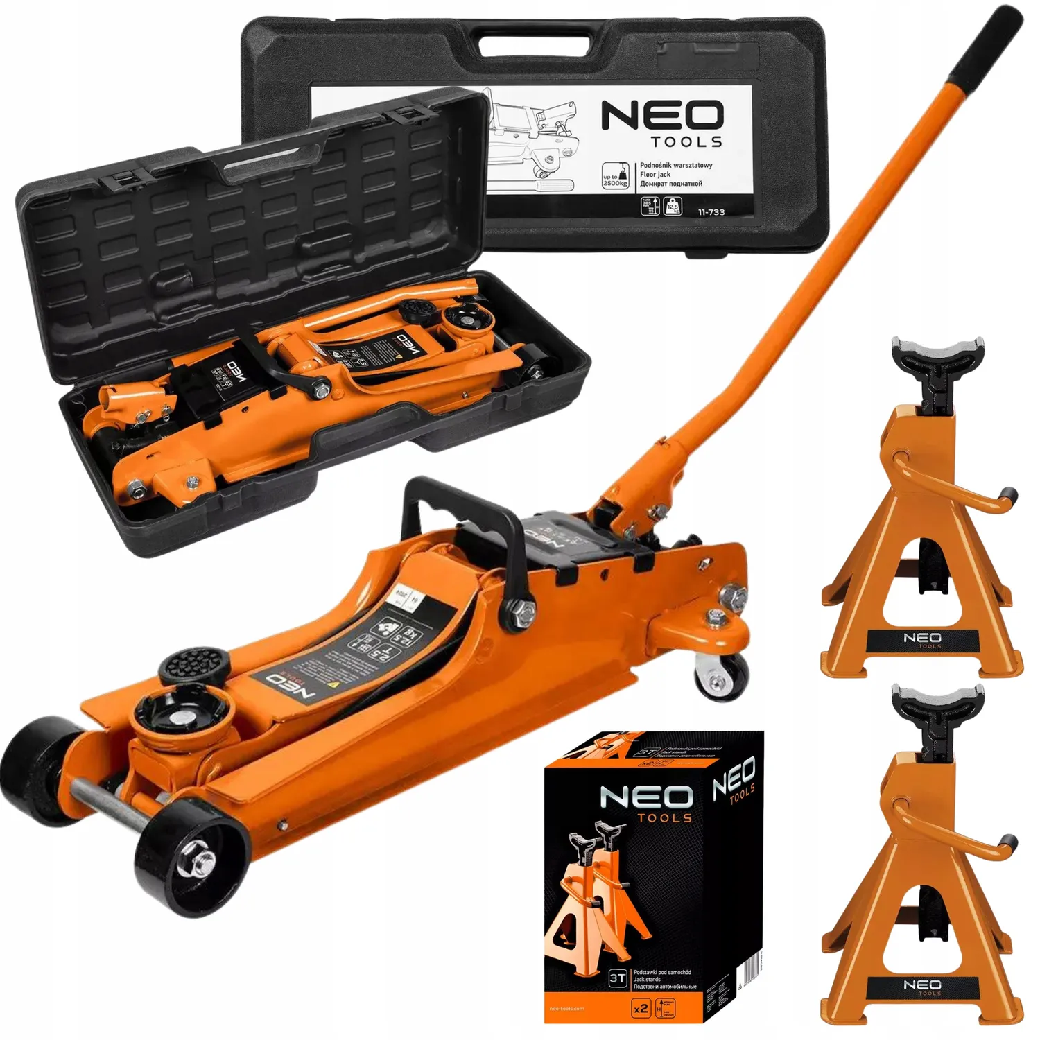 NEO Żaba Podnośnik Samochodowy Niskoprofilowy 85 - 385mm 2.5 T +
