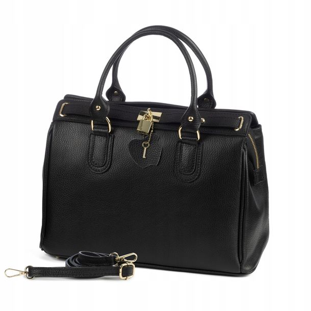 ﻿DUŻA TOREBKA DAMSKA KUFEREK VERA PELLE CZARNA SKÓRZANA AKTÓWKA SHOPPER A4