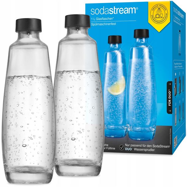 2x ZESTAW SZKLANE BUTELKI KARAFKA 1l SODASTREAM DO SATURATORA DUO