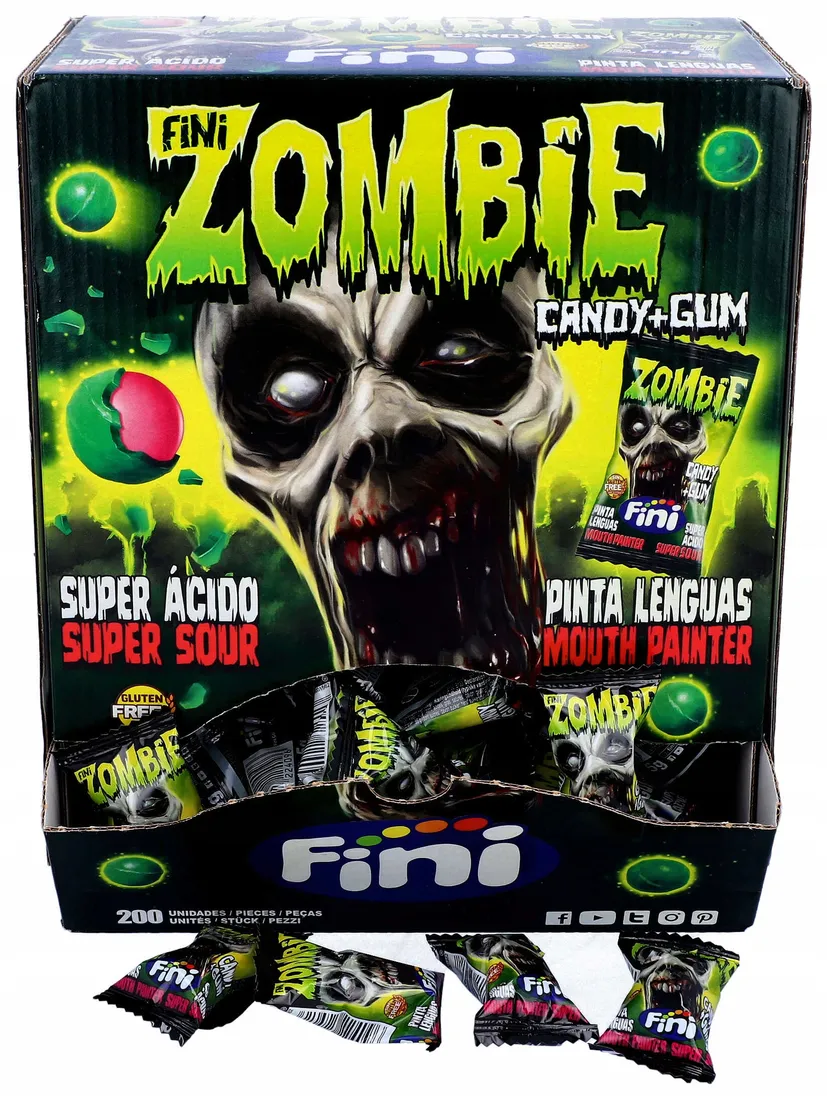 ご希望商品×4 Guma Gumy do Żucia Fini Zombie Cukierki Truskawkowe Kwaśne