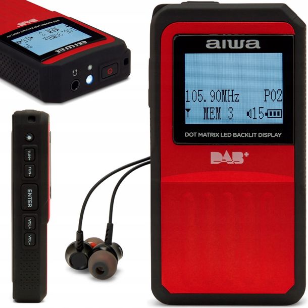 ﻿CYFROWE RADIO KIESZONKOWE DAB+ BASS +SŁUCHAWKI LATARKA LED AIWA RD-20DAB/RD