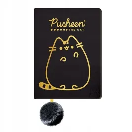 pamietnik-notes-pluszowy-a5-96k-pusheen-gold-czarny-z-pomponem