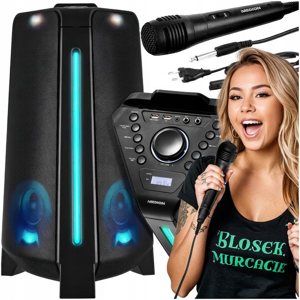 ﻿GŁOŚNIK BEZPRZEWODOWY KARAOKE MOBILNY MD43552 BLUETOOTH TWS LED FM USB