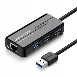 adapter-sieciowy-ugreen-20265-usb-a-rj45-1000-mbps-hub-3x-usb-3-0-czarn