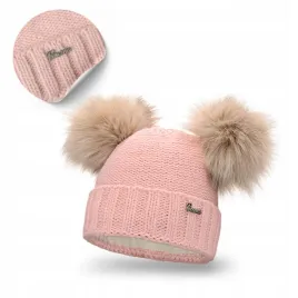 czapka-zimowa-dla-pan-rozowa-ocieplana-z-polarem-pamami-dwa-pompony-modne